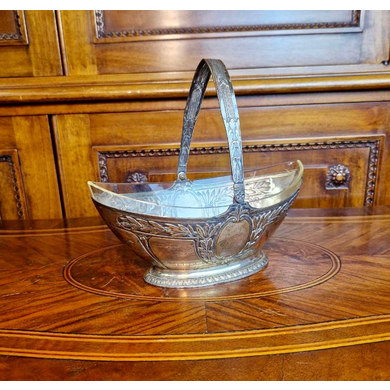 Вазочка-корзинка для сахара/конфет/варенья со съемной стеклянной вкладкой, серебрение Art Nouveau, WMF, начало ХХ века