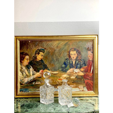 ГРАФИНЫ ХРУСТАЛЬНЫЕ-ПАРА/ С ПРИТЁРТОЙ ПРОБКОЙ ДЛЯ КОНЬЯКА / ВИСКИ, 1950-60 гг, ИТАЛИЯ