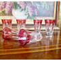 ВИНТАЖНЫЙ НАБОР ИЗ 6-ТИ СТОПОК (SHOOTERS GLASS, DOUBLE) ИЗ ЦВЕТНОГО ДЕКОРИРОВАННОГО СТЕКЛА, В КОРОБКЕ, DECOR CRISTAL, ИТАЛИЯ