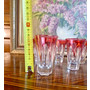 ВИНТАЖНЫЙ НАБОР ИЗ 6-ТИ СТОПОК (SHOOTERS GLASS, DOUBLE) ИЗ ЦВЕТНОГО ДЕКОРИРОВАННОГО СТЕКЛА, В КОРОБКЕ, DECOR CRISTAL, ИТАЛИЯ
