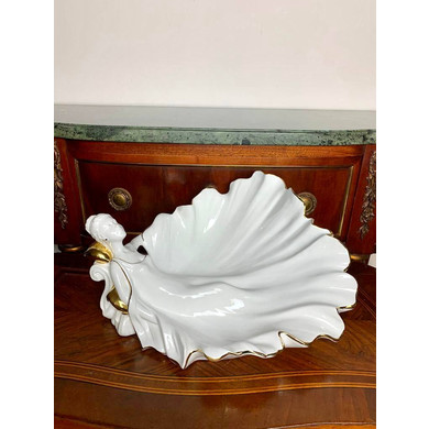 БЛЮДО ФАРФОРОВОЕ СЕРВИРОВОЧНОЕ /ДЕКОР «СПЯЩАЯ ДЕВУШКА» В СТИЛЕ ART DECO, 1950-е гг, ИТАЛИЯ (ИМЕЕТ ПАРУ)