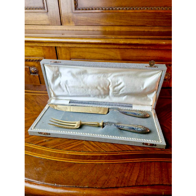 Сервировочный винтажный набор для резки мяса из серебра 800 пробы