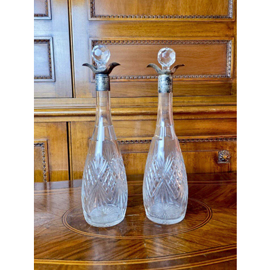 Парные хрустальные графины/штофы с серебром, Италия, винтаж