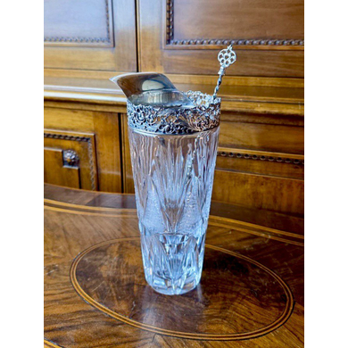 Барный хрустальный стакан с ложкой из хрусталя и серебра для смешивания коктейлей