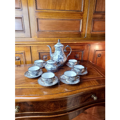 Кофейный винтажный сервиз в технике silver overlay, Германия