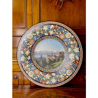 Декоративное блюдо из майолики, ручная роспись, Thun, Швейцария, ок. 1900 г